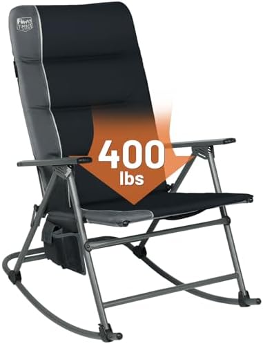 Timber Ridge Oversized Folding Rocking Camping Chair, Padded Outdoor Rocker with High Back, Portable Outdoor Chair for Patio, Garden, Lawn, Supports up to 400 lbs, Black | Foldable Padded Outdoor Rocker with High Back, Portable Outdoor Chair for Patio