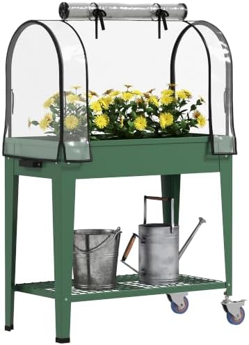 outsunny raised garden bed with greenhouse cover, lockable, main product view