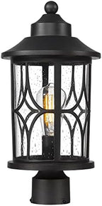 zeyu Farmhouse Exterior Post Light Fixture, 17 Inch Modern Outdoor Pole Light for House Patio Yard, Die-Cast Aluminum with Seeded Glass Shade, Black Finish, ZX48MP BK