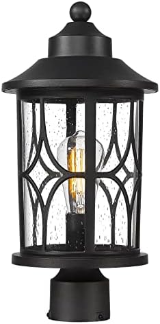 zeyu Farmhouse Exterior Post Light Fixture, 17 Inch Modern Outdoor Pole Light for House Patio Yard, Die-Cast Aluminum with Seeded Glass Shade, Black Finish, ZX48MP BK