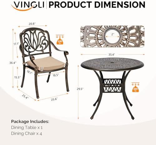 vingli 5-piece outdoor patio dining set, cast aluminum on a desk or shelf