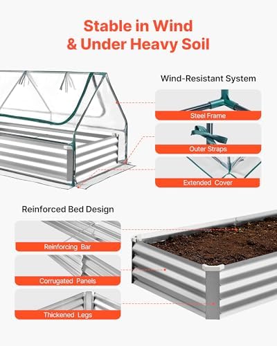 vevor 6x3x1ft metal raised garden bed with greenhouse showing dimensions