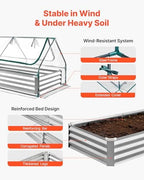 vevor 6x3x1ft metal raised garden bed with greenhouse showing dimensions