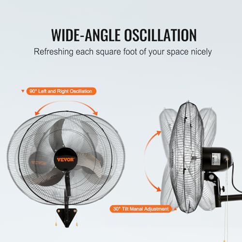 vevor 20 inch wall mount fan, oscillating, 3-speed, side view