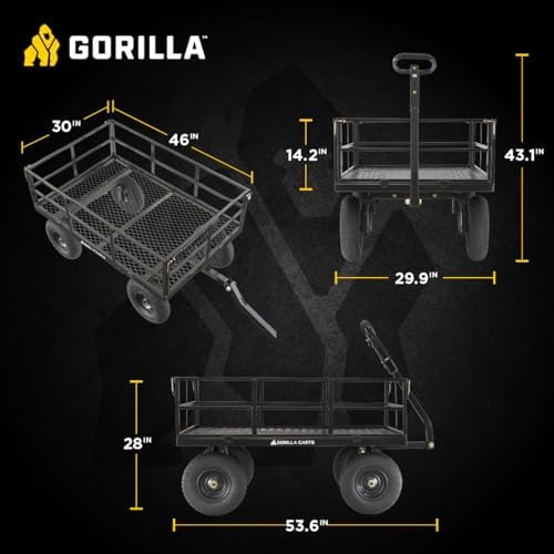 gorilla carts steel utility garden cart, 1200 lb., close-up detail