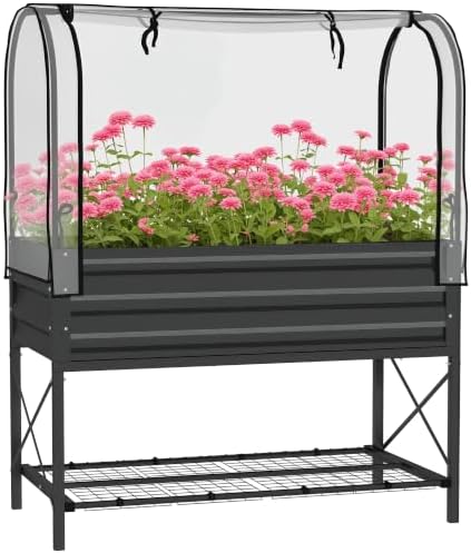 outsunny raised garden bed with cover and storage, main product view