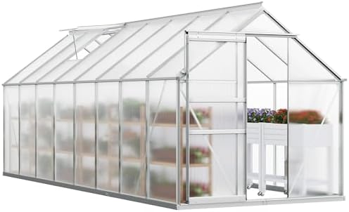yitahome 16x6ft polycarbonate greenhouse for outdoors, large heavy, front angle view