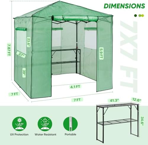 eagle peak 7x7 pop up greenhouse portable walk-in, close-up detail