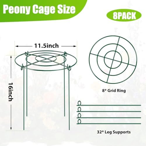 peony cages and supports, 11.5" dx16 h metal shown in use