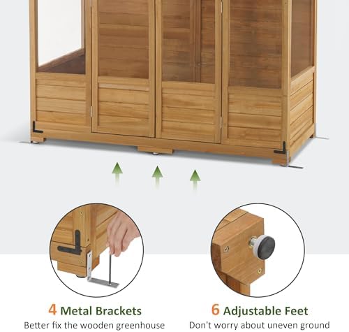 mcombo wooden walk-in greenhouse, open roof & lockable on a desk or shelf
