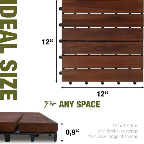 acacia wood interlocking deck tiles, patio & backyard showing dimensions