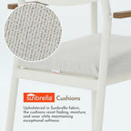 Modern Shade Luxury Outdoor Dining Chairs Set of 2, Fade Resistant, All-Aluminum Outdoor Chairs with FSC Teak Wood Armrests, Weather-Resistant Patio Chair with Quick Dry Cushion, White