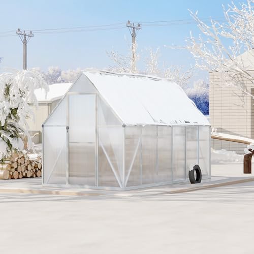 6'x11' aluminum-framed polycarbonate greenhouse, heavy duty polycarbonate greenhouse, front angle view