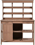 66" large outdoor farmhouse wooden potting bench table, front angle view