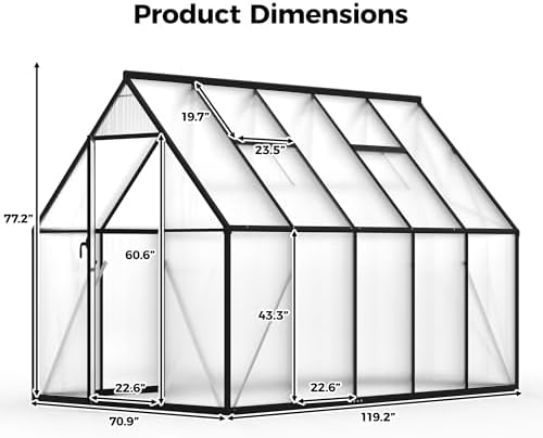 6x10 ft greenhouse for outdoors, polycarbonate greenhouse with, close-up detail