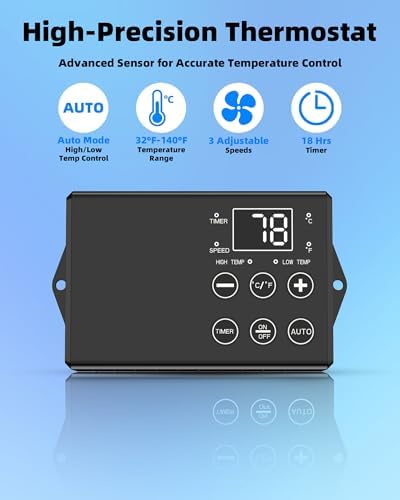 8'' upgraded shutter exhaust fan with thermostat &, side view