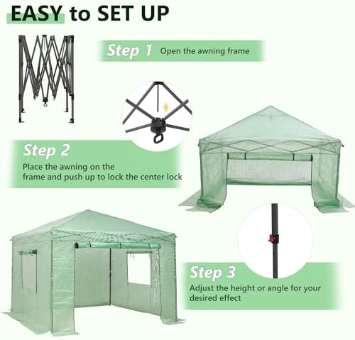 gdy 8x8ft instant pop-up greenhouse, walk-in plant gardening, close-up detail