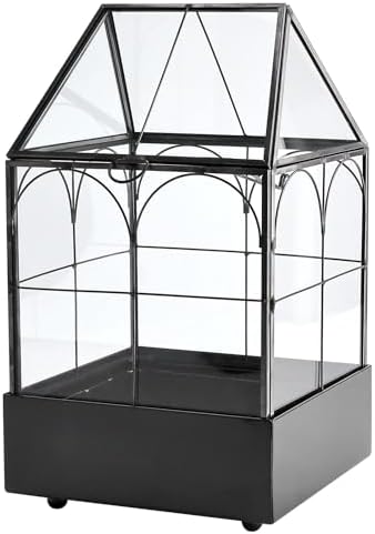 highfree glass terrarium with metal tray, glass greenhouse on a desk or shelf