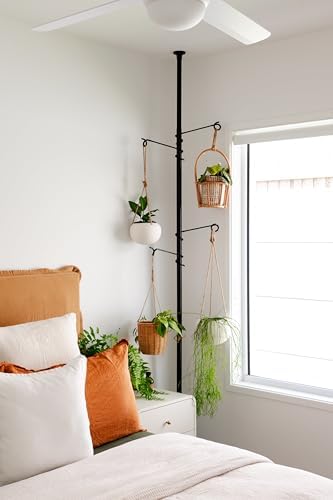 tension rod plant stand, plant poles for hanging, close-up detail