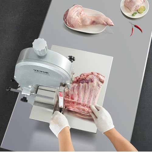 vevor commercial electric meat bandsaw, 1800w stainless steel, front angle view