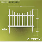 zippity washington picket fence panels, white vinyl diy showing dimensions