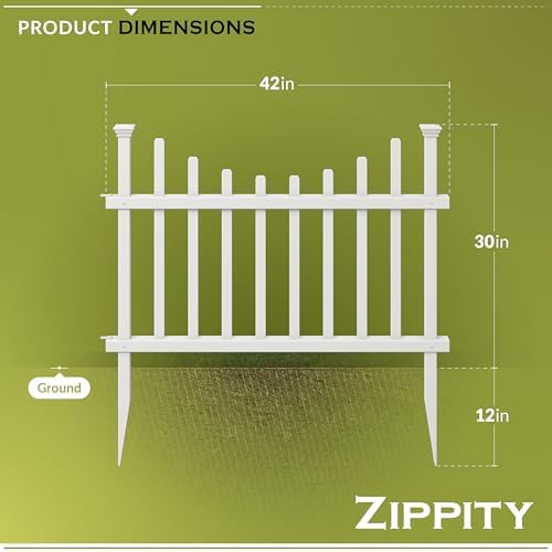 zippity washington picket fence panels, white vinyl diy showing dimensions