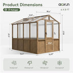 aoxun 6x8 ft wooden greenhouse for outdoors, 6mm, front angle view