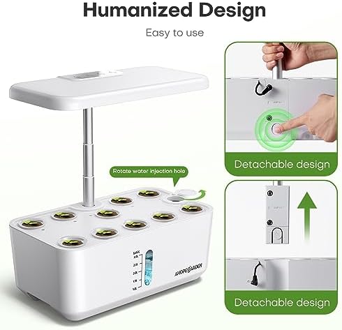 ahopegarden indoor garden hydroponics growing system: 10 pods on a desk or shelf