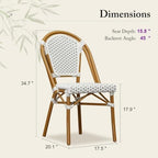 PURPLE LEAF Outdoor Dining Chair Set of 4 Bamboo Finish White Gray | Bamboo Finish Parisian Charm, Coated Aluminum Less Upkeep, Two-Tone Weave Easy Match, French Wicker Timeless Style, Armless