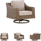 Signature Design by Ashley Outdoor Swivel Lounge Chair with Cushion, Beige | All-weather resin wicker, Powder-coated aluminum frame, Nuvella fabric, Boxed edge cushion, Carmel Bay