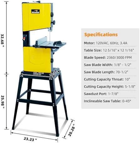 woodskil 10-inch benchtop bandsaw with stand, 3.4a dual-speed shown in use