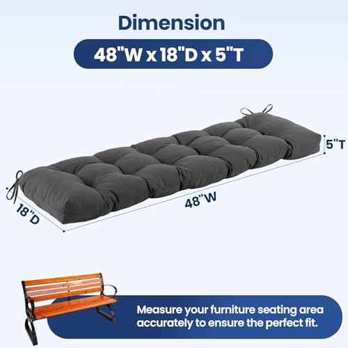 iaseahk outdoor bench cushion 48x18x5 inch, waterproof & shown in use