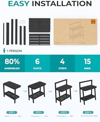 serwall 3-tier outdoor potting bench with storage,gardening table,black,2pc showing dimensions