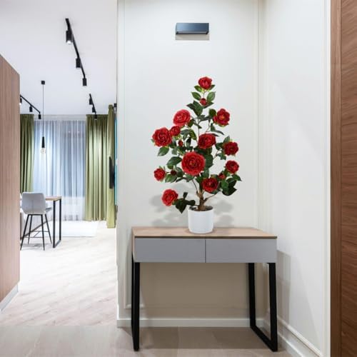 warmplants artificial camellia tree 3ft fake flower plant, side view