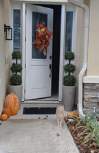 38''t artificial boxwood topiary triple ball outdoor potted, close-up detail