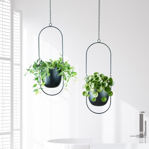 modern metal hanging planters with 6 inch pots shown in use