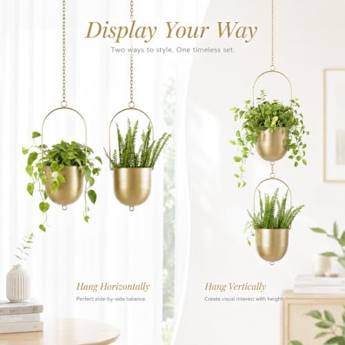acelist gold metal hanging planter set of 2, view 9