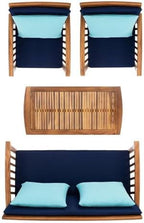 safavieh outdoor collection rocklin natural/ navy cushions/ light, front angle view
