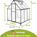 6 ft polycarbonate greenhouse with roof vent, dark shown in use
