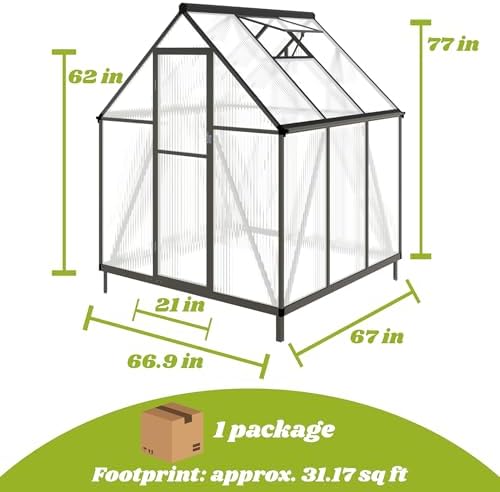 6 ft polycarbonate greenhouse with roof vent, dark shown in use