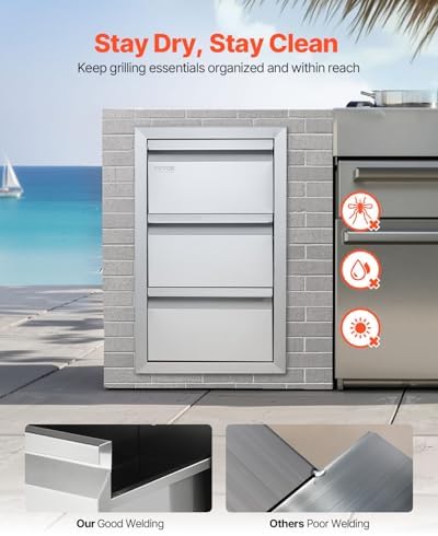 vevor outdoor kitchen drawers 14.7"w x 25.4"h x showing dimensions