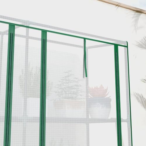outsunny lean-to greenhouse with 3 tier shelves 84.6", front angle view