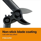 fiskars 15” powergear garden anvil loppers, tree trimmer, close-up detail