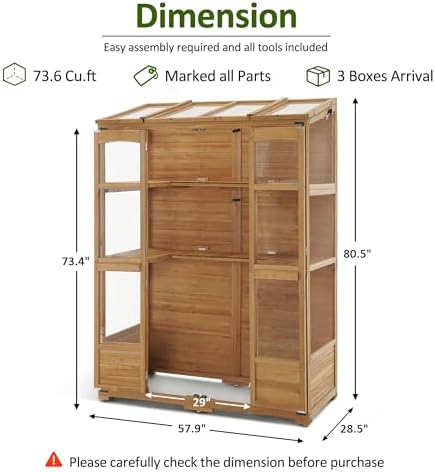 mcombo wooden walk-in greenhouse, open roof & lockable, close-up detail