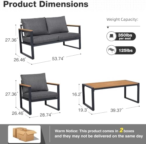 4 pieces metal patio furniture set for outdoor shown in use