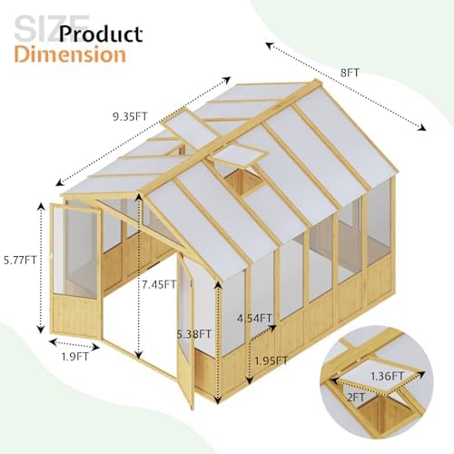 jocisland 8 x 9.5-ft wooden greenhouse, view 9