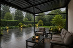 8x10 ft lean to gazebo, wall mounted hardtop, front angle view