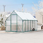 8'x12' aluminum-framed polycarbonate greenhouse, heavy duty green house, front angle view