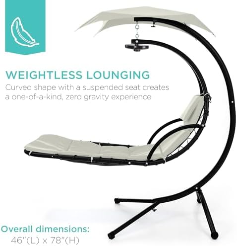 best choice products hanging led-lit curved chaise lounge, side view