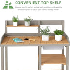 outdoor potting bench with sink, wood garden workstation on a desk or shelf